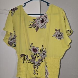 Yellow Asymmetrical Flutter Sleeve Blouse
